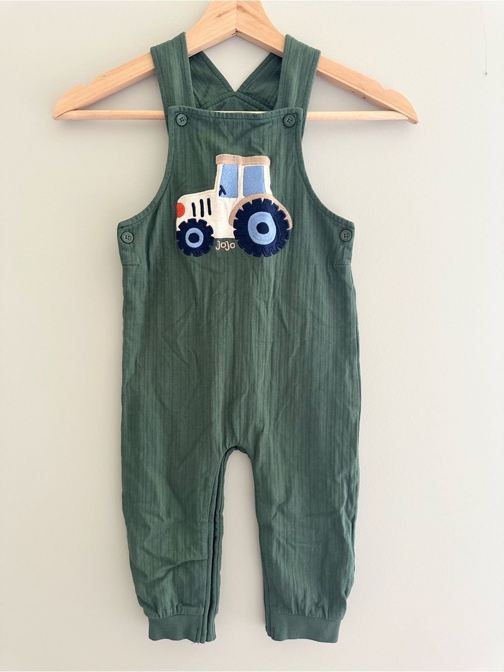 JoJo Maman Bébé Tractor Appliqué Overalls, 18–24M, Green Multicolor